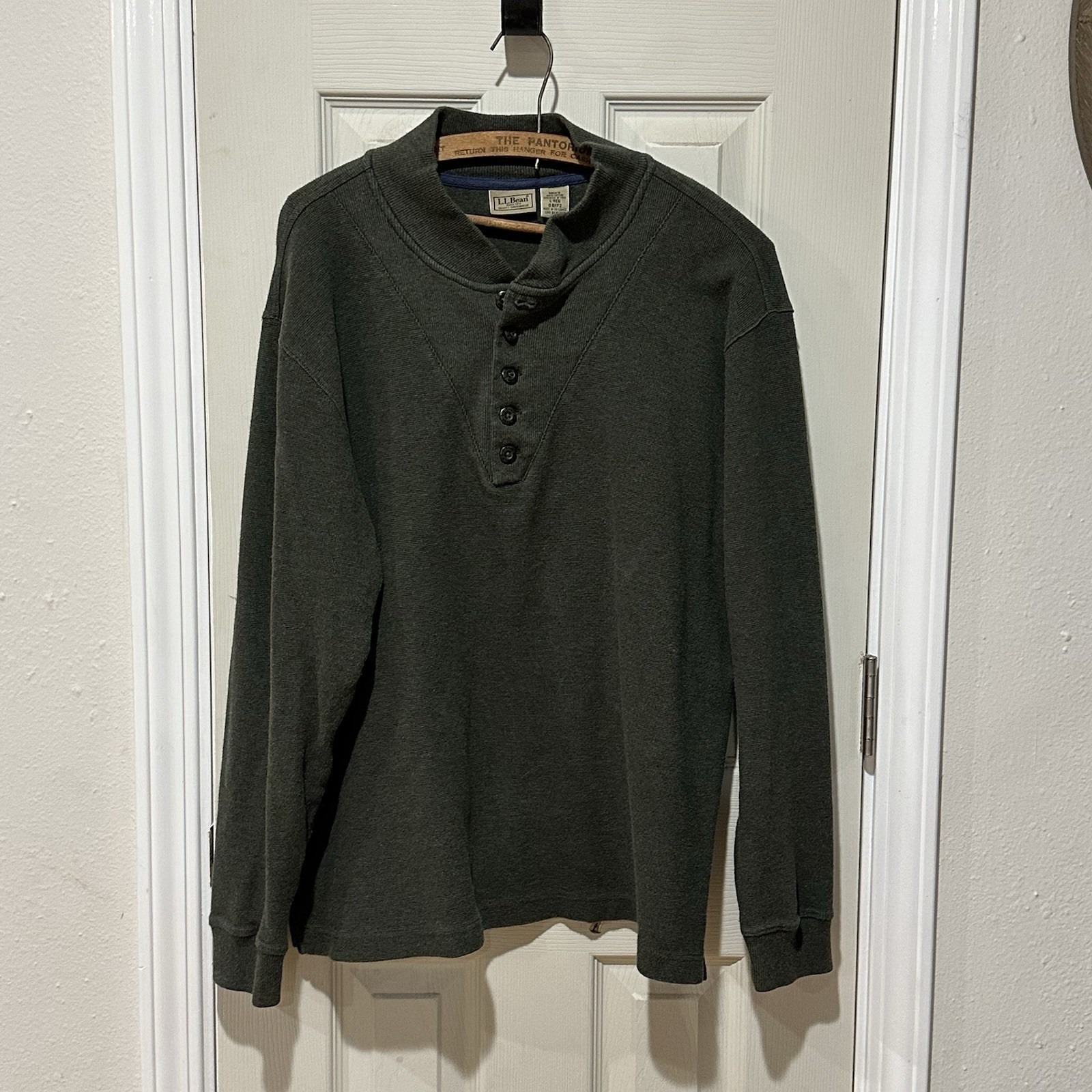 L.L Bean Y2k Men's Large Henley-Thermal Heavyweight Cotton Shirt Green